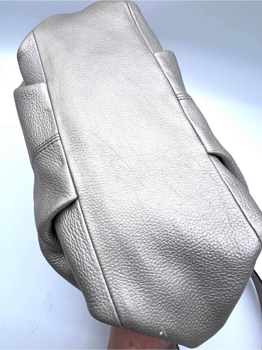 Coach Metallic Silver Pebbled Leather Duffle Shoulder Bag NWT - Picture 11 of 16